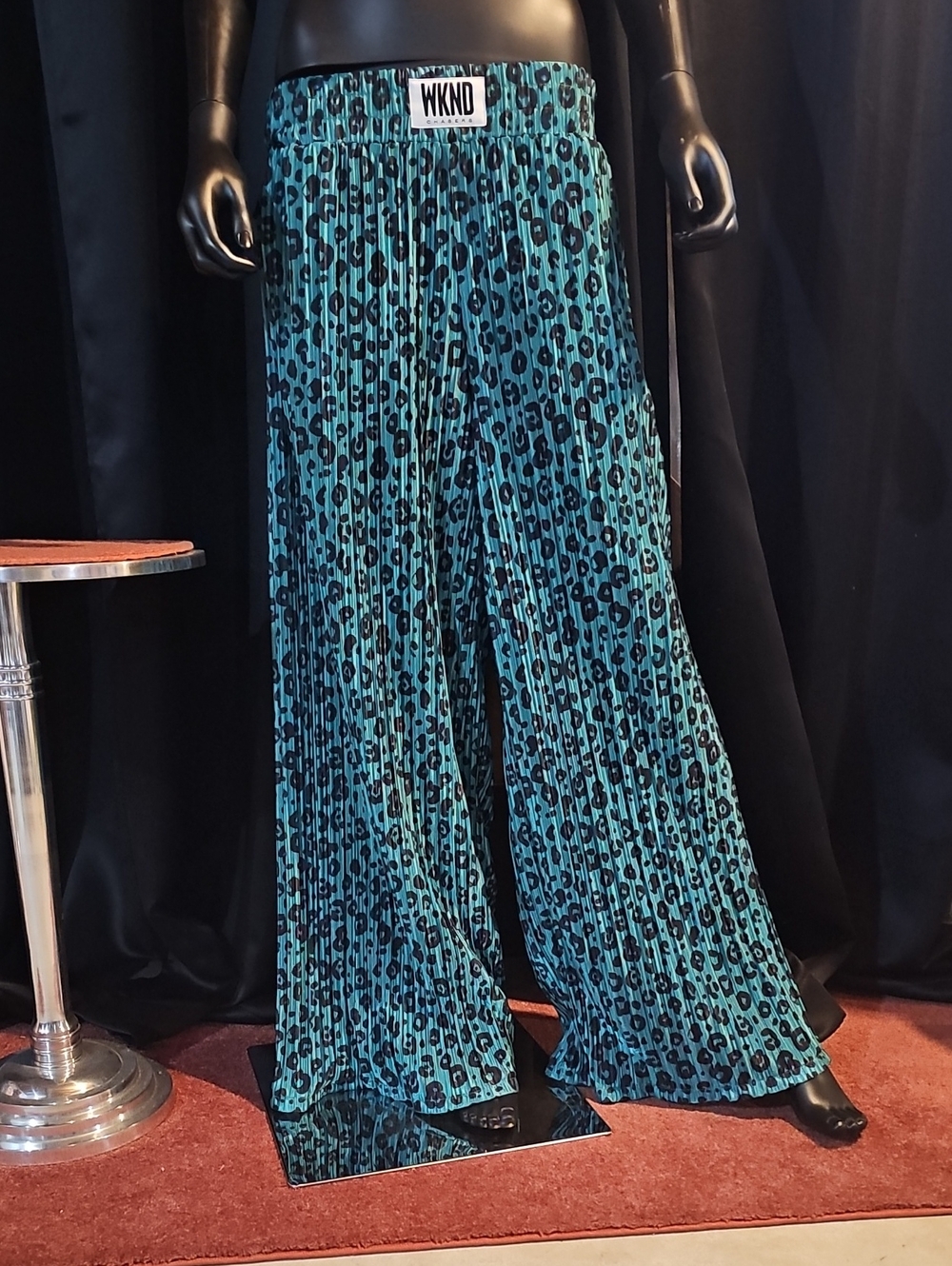 Wkndchasers Teal Leopard Pleated Wide-Leg Pants